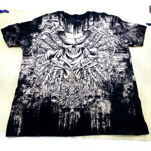 Xtreme Couture Mens Graphic T-Shirt Black White Skull Top Hat Design XL